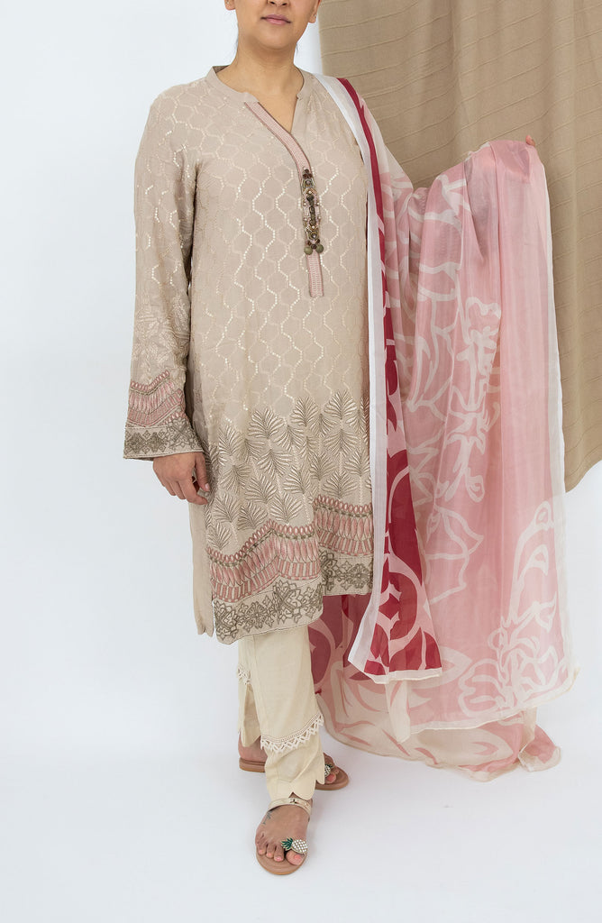 Limelight Beige Embroidered Shimmer Arabic Lawn Suit