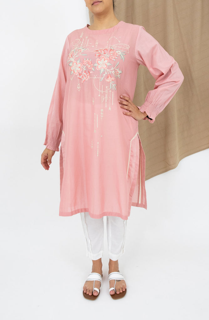 Limelight Tea Pink Embroidered Lawn Shirt