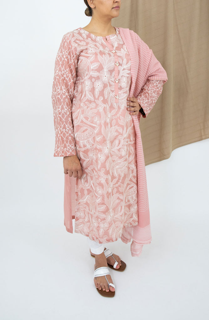 Limelight Pink Embroidered Thai Silk Suit