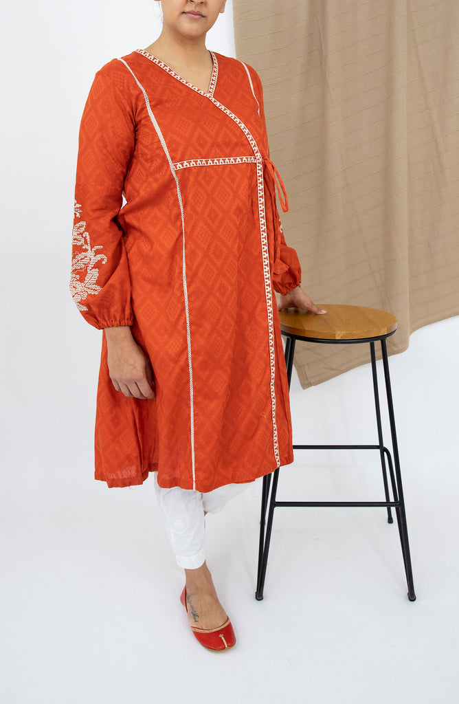 Limelight Orange Embroidered Jacquard Shirt