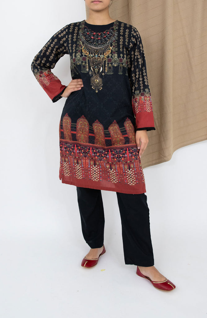 Limelight Black & Red Embroidered Lawn Shirt